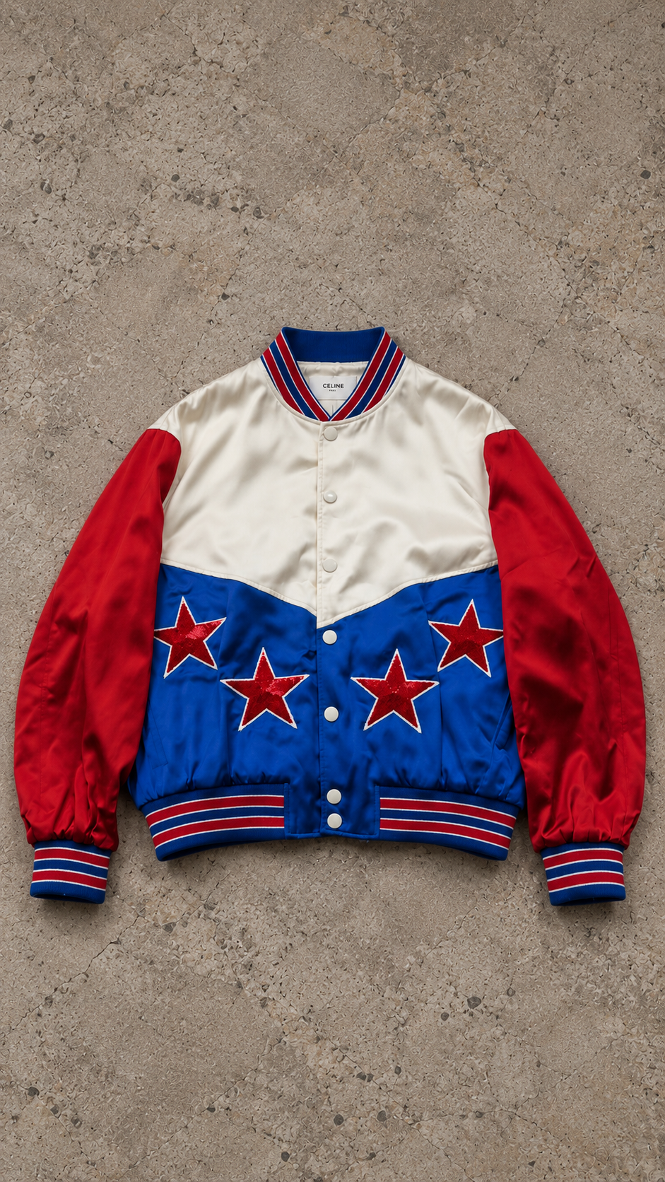 Celine SS23 Runway Americana Star Sequin Satin Jacket