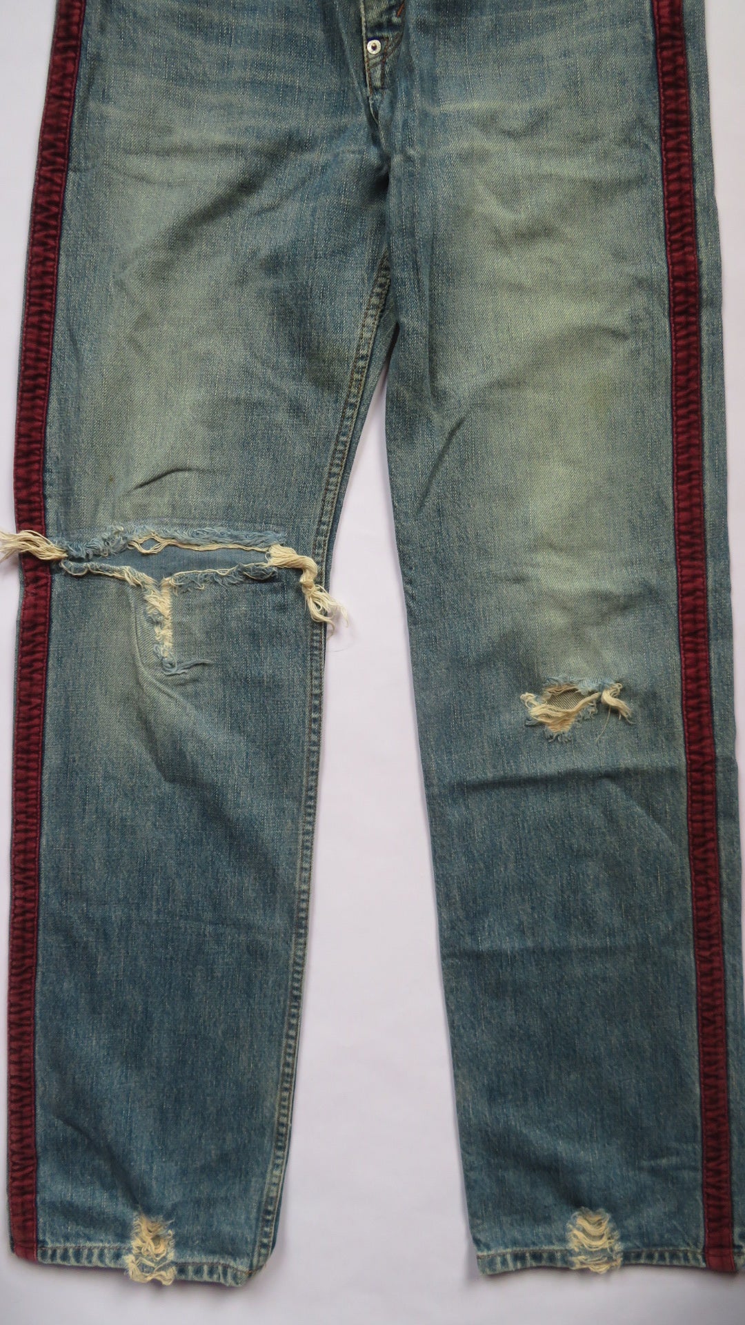 Undercover AW02 Witch Cell Division Red Velour Stripe Denim