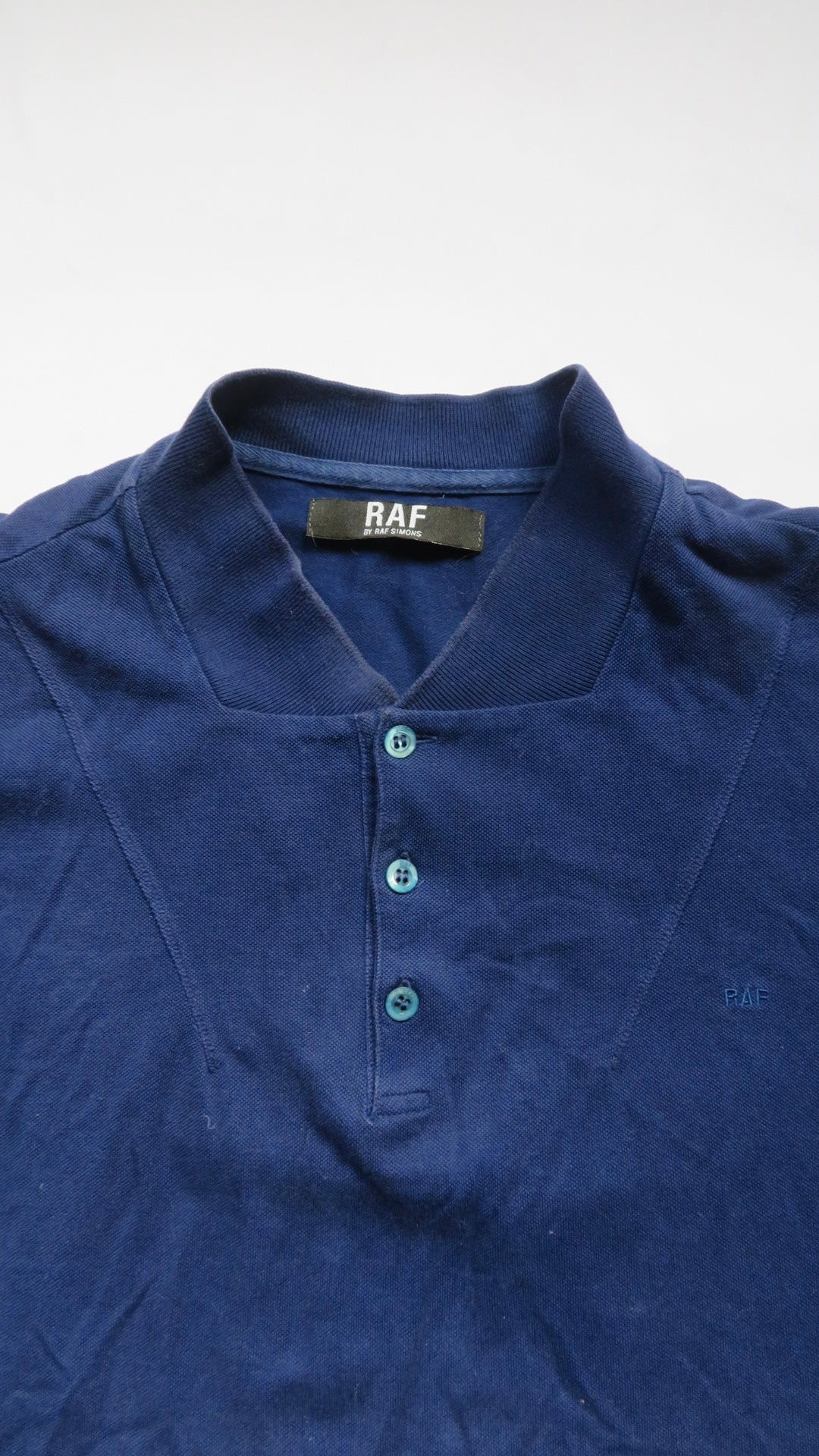 Raf by Raf Simons Vintage blue one dimensional collar 'RAF' embroidered Polo Shirt