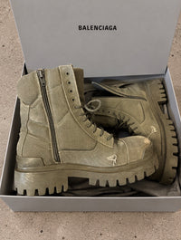 Balenciaga Distressed Canvas Khaki Strike Boots