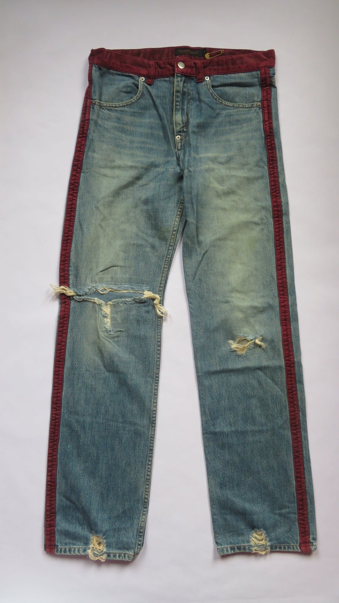 Undercover AW02 Witch Cell Division Red Velour Stripe Denim