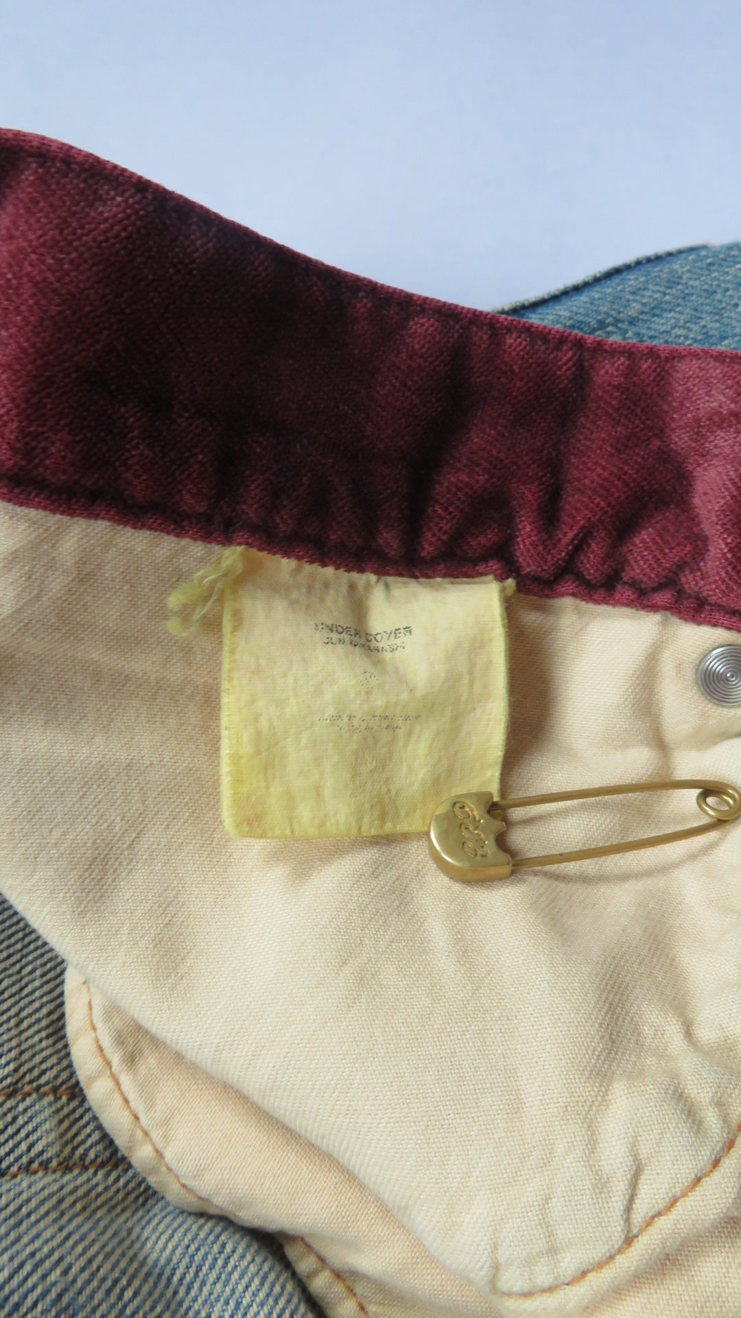 Undercover AW02 Witch Cell Division Red Velour Stripe Denim