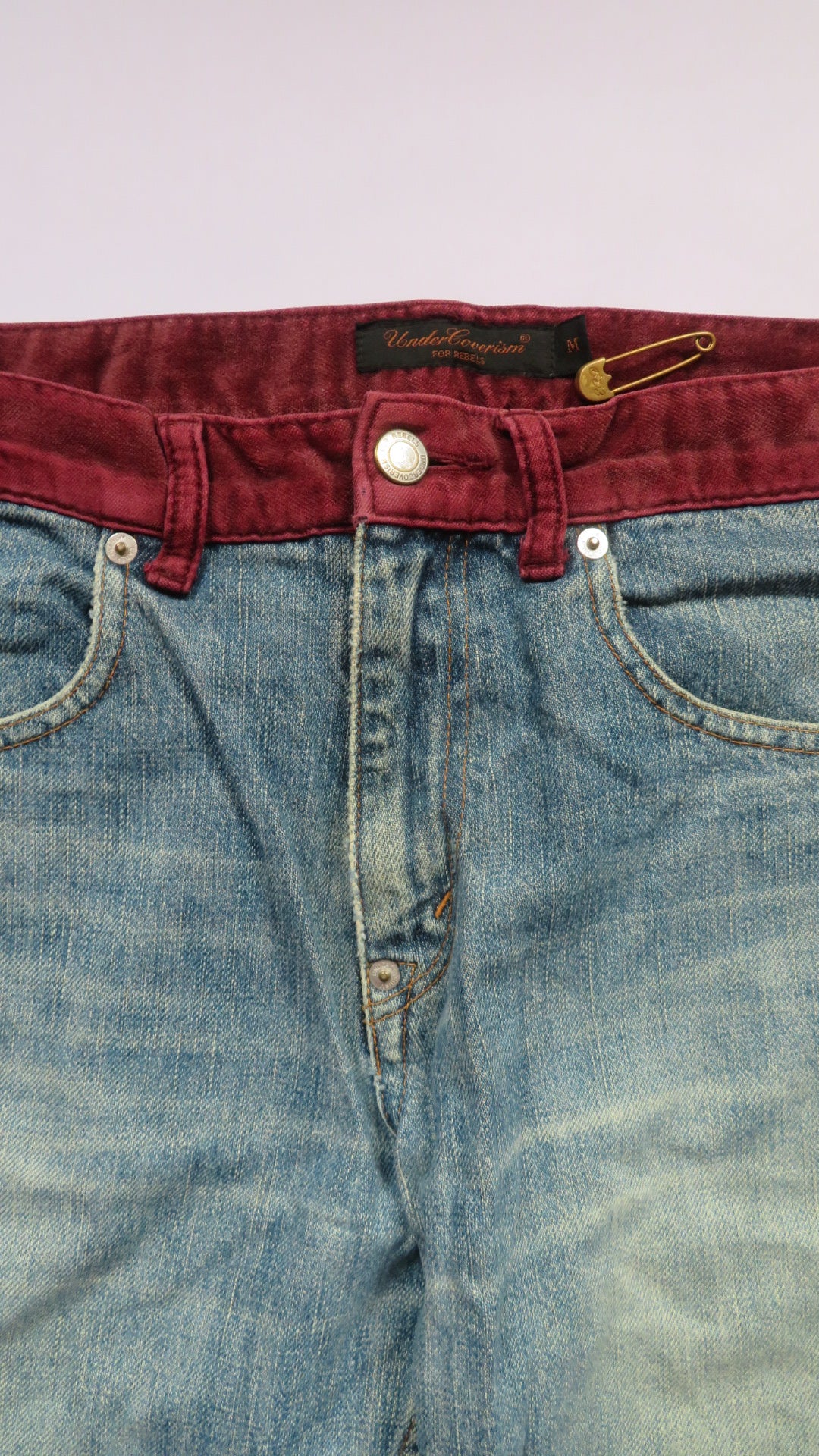 Undercover AW02 Witch Cell Division Red Velour Stripe Denim