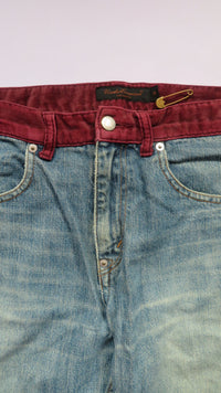 Undercover AW02 Witch Cell Division Red Velour Stripe Denim